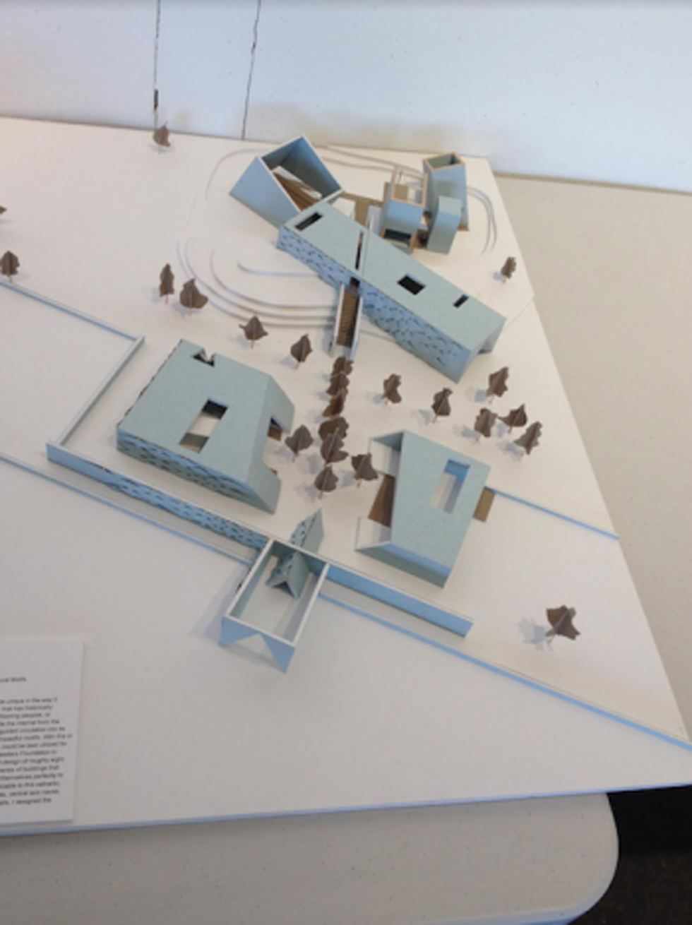 overhead view of harrison white building model