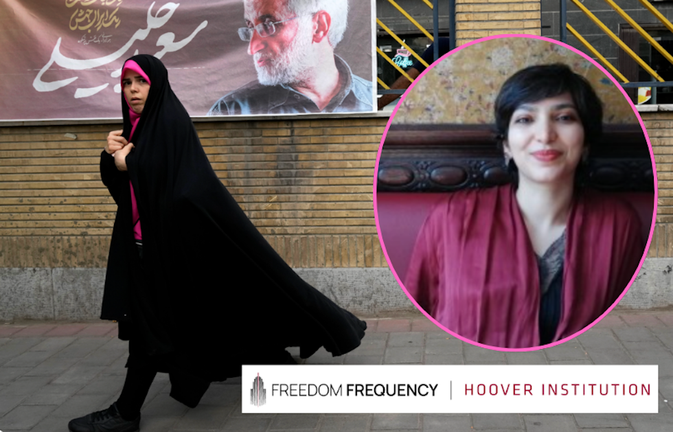 Iranian woman in hijab walking on a street, head shot of Hosna