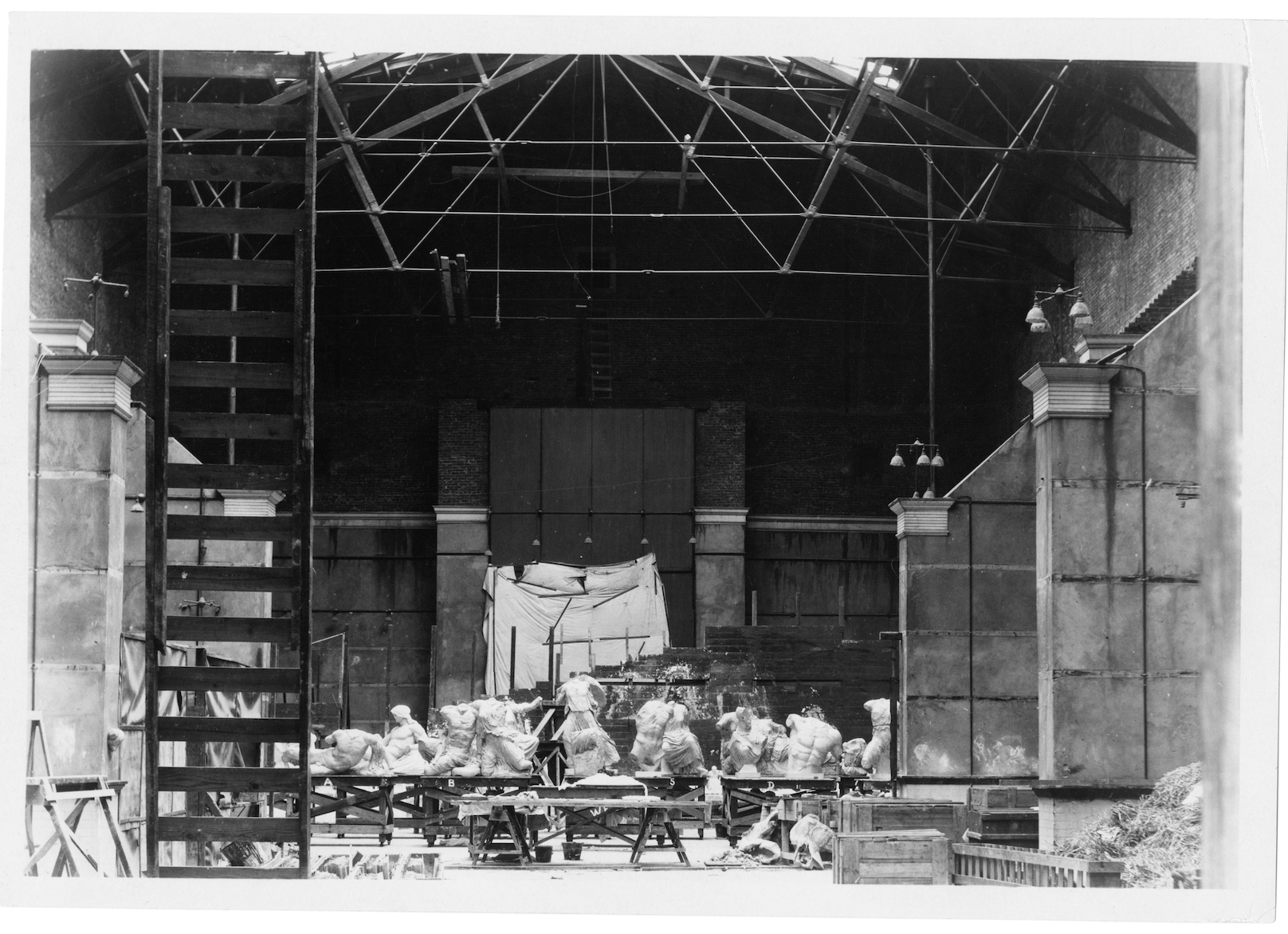 sculptures in a stone building