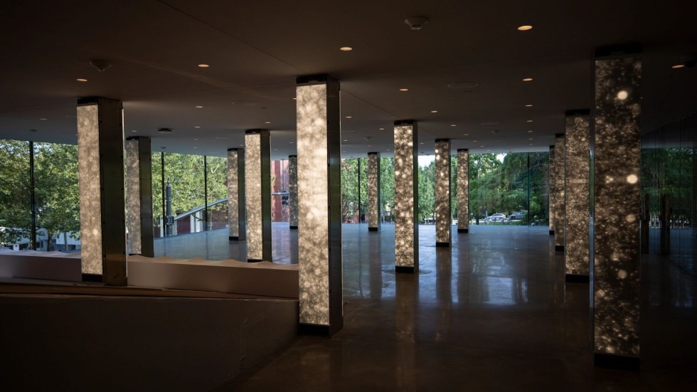 Image of building with installation by Leo Villareal