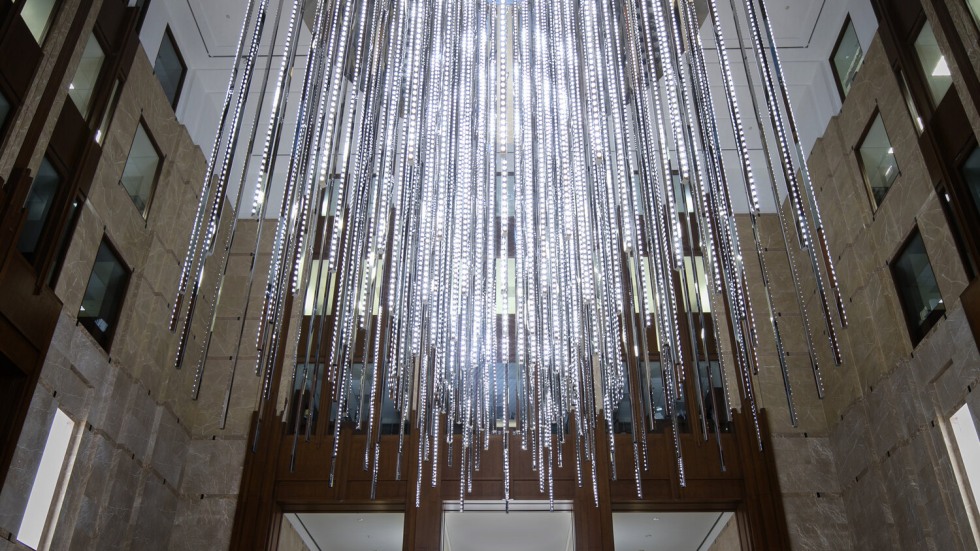 Image of building with light installation by Leo Villareal