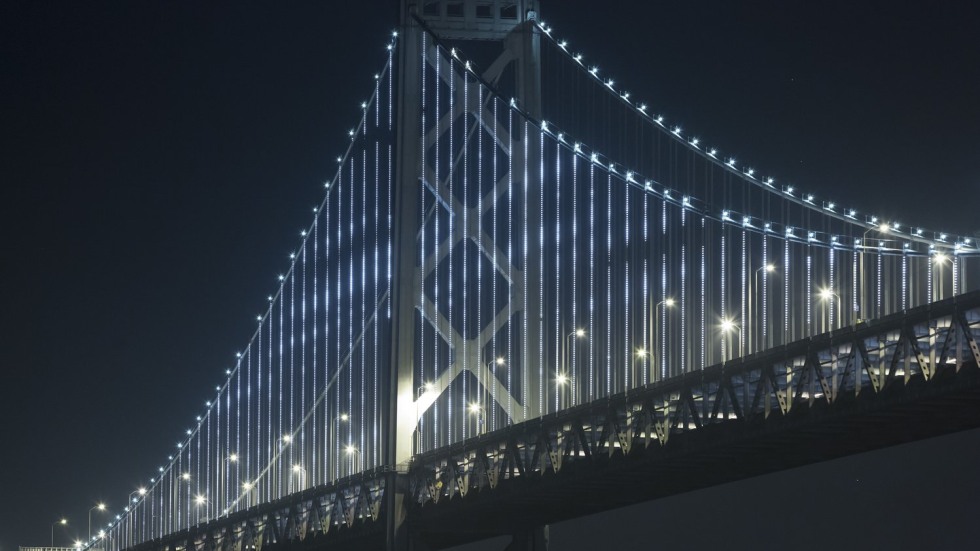 Image of bridge with light installation by Leo Villareal